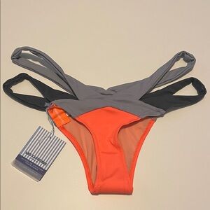 Les Canebiers Palmier Bikini Bottom Coral Colorblock St Tropez 46- US 14 NWT